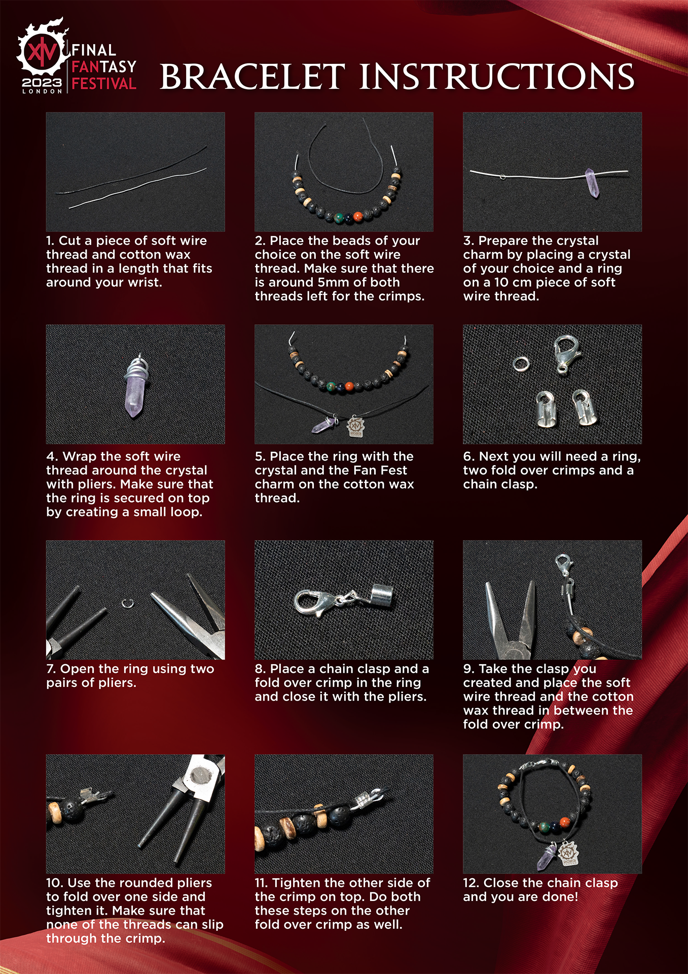 Detailed instructions on how to make your own bracelet. Fan Festival 2023 in London.
